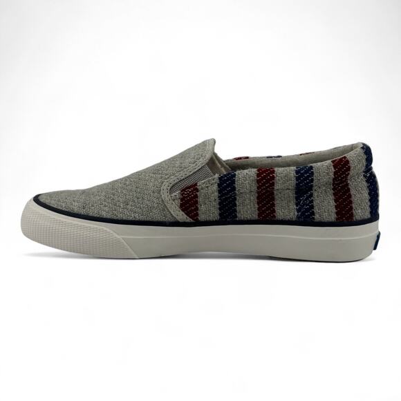 Keds x Swans Island Anchor Slip-On Sneakers – Gray with Red & Blue Stripes - Picture 2 of 7